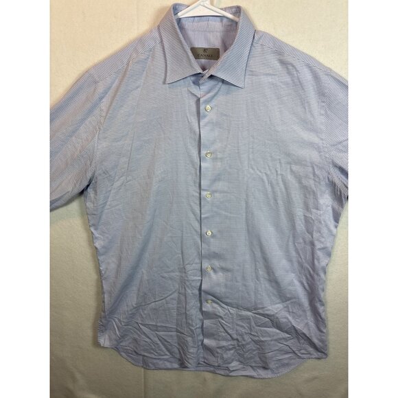 Canali Mens Dress Shirt Size 42 16.5 Blue & White Houndstooth Cotton Made In Ita - Picture 2 of 12